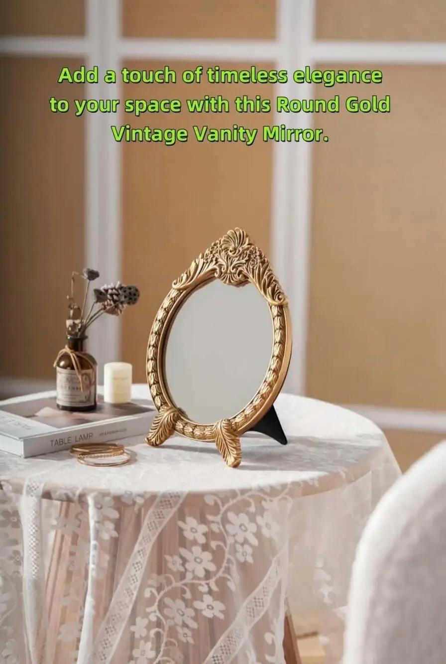 HSDDHOME Small Vintage Round Gold Vanity Mirror – 9.5